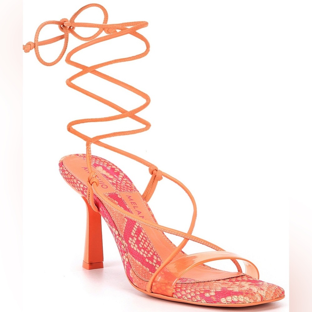 ANTONIO MELANI Orange Pink Lace-Up Strappy Sandals